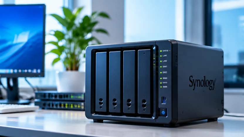 사무실 책상 위에 놓인 Synology NAS